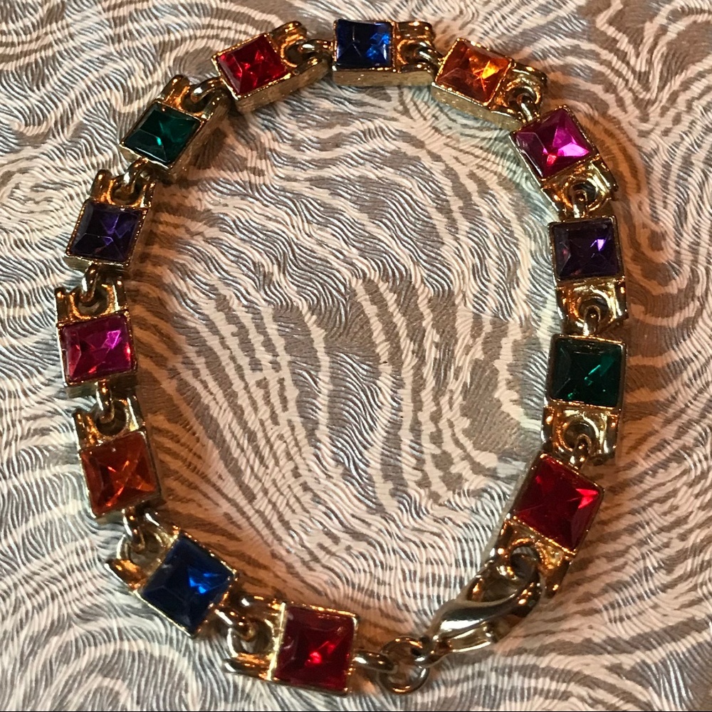 New Gold-Tone Multi-Colored Rhinestone Bracelet!